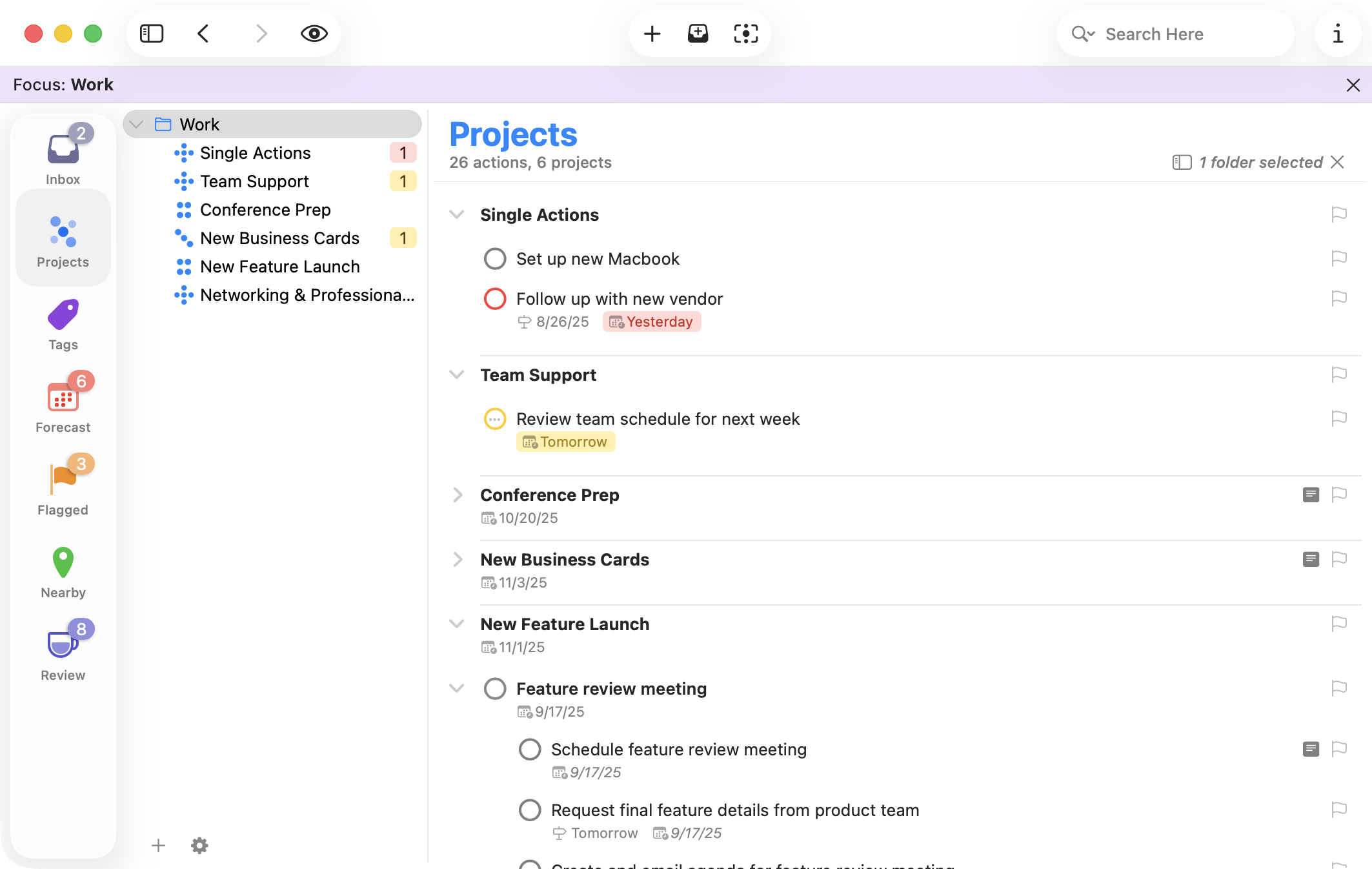 OmniFocus 4 在 Mac 上的项目与任务大纲