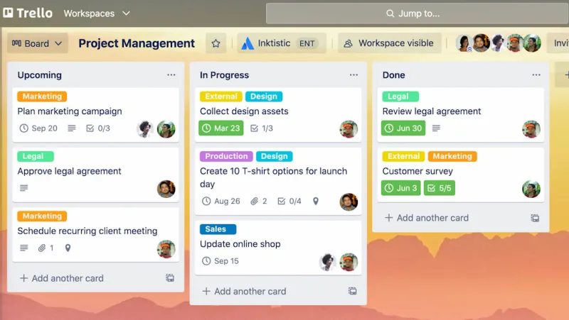 Trello 官方示例看板，展示列表与卡片的组织方式